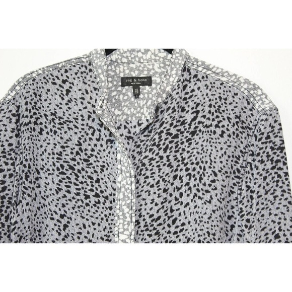 Rag & Bone Christie Silk Top Animal Cheetah Print Button Blouse Gray XS H14190 - Picture 4 of 16